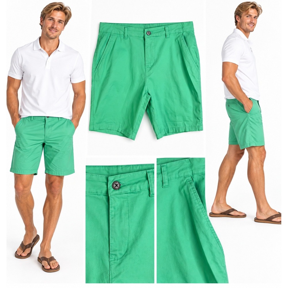 Free Planet 32 Green Stretch Chino Shorts Flat Front Preppy Coastal Summer